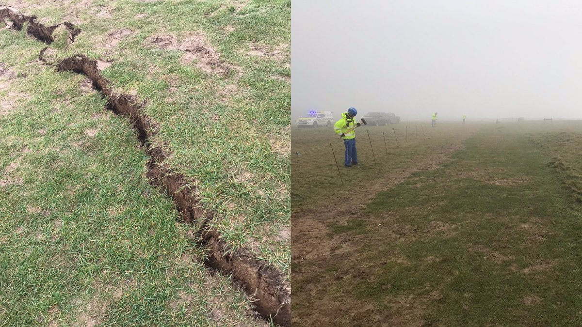 HMCoastguard's tweet image. Stay back, stay safe: cliffs can be unstable so keep back from the edge &amp;amp; cliff base if you’re exercising at your local coast. 

Cliffs &amp;amp; selfies aren't safe partners ❌

📸: We cordoned off this large crack in the path in Seaford after someone did the right thing &amp;amp; alerted us ⚠️