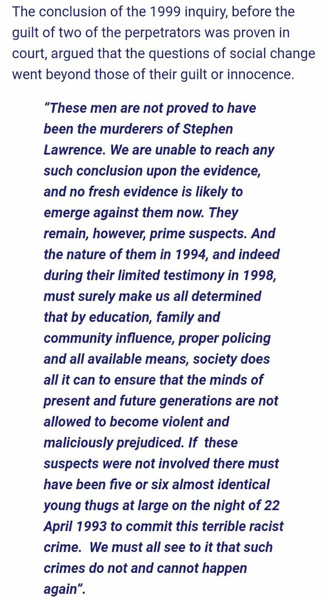 Macpherson was reviewing a racist murder and the injustice of the failure to bring its perpetrators to justice. This powerful passage reflected on the apparent impunity of the prime suspects and the lessons of the crime.