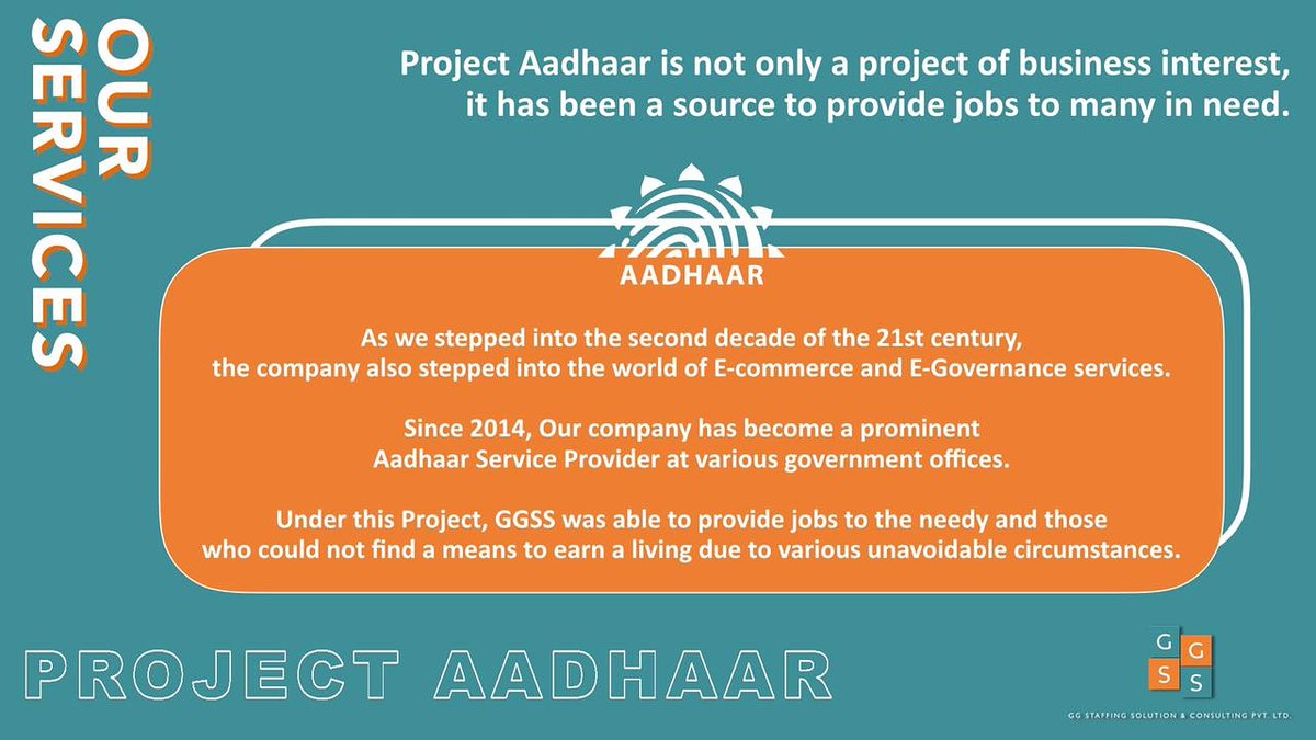 GG Staffing Solution & Consulting Pvt. Ltd. (@ggstaffing) on Twitter photo |OUR SERVICES|
➡️Project Aadhaar
.
.
.
.
#ggss #ggstaffing #staffingsolution #employment #india #indiancitizen #ggservices #aadhaar #aadhaarcitizen #digitalservices #ecommerce #aadhaaronline #staffing #recruitment |OUR SERVICES|
➡️Project Aadhaar
.
.
.
.
#ggss #ggstaffing #staffingsolution #employment #india #indiancitizen #ggservices #aadhaar #aadhaarcitizen #digitalservices #ecommerce #aadhaaronline #staffing #recruitment