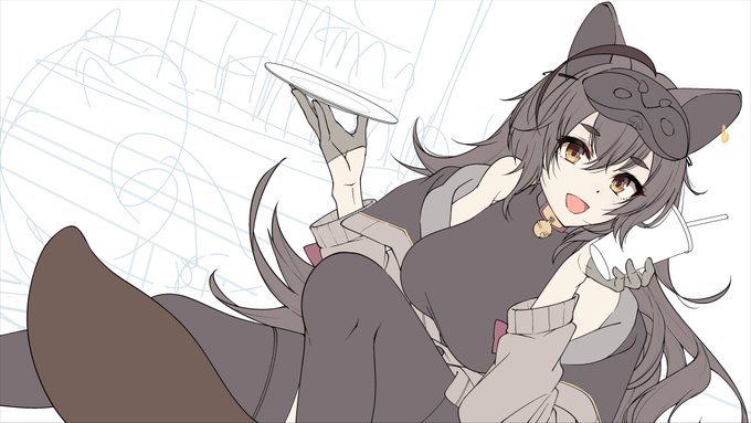 Skeb依頼絵の線画。しっぽが可愛いのよ～
うちのノルウェージャン猫のしっぽそっくり。 