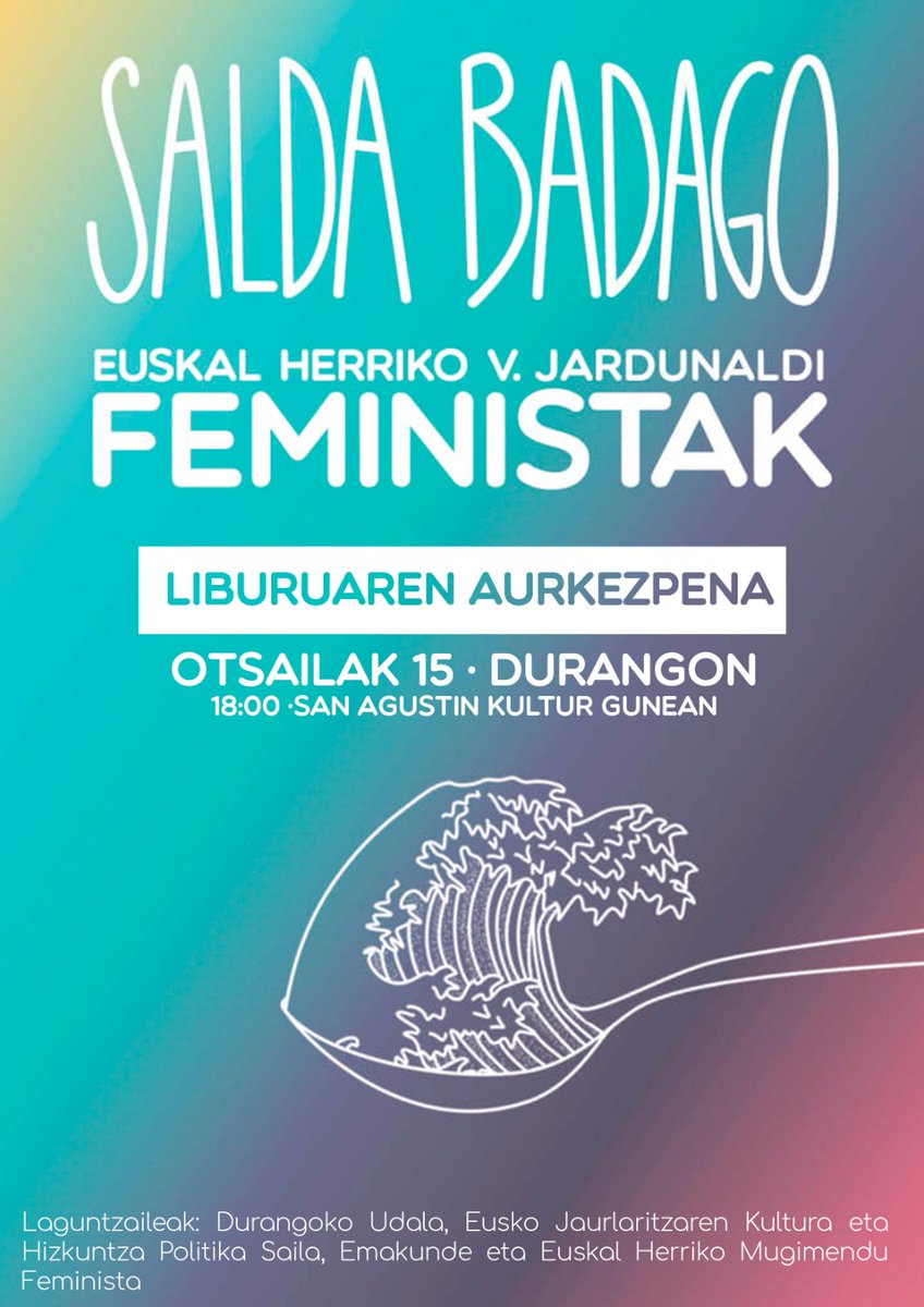 📣📣 ATENCIÓN!! HOY 15 de Febrero, se podrá ver la PRESENTACIÓN DEL LIBRO SALDA BADAGO 🍵🍵💜💜 en Facebook por streaming 🎦🎦en las siguientes páginas ➡️ : Feministok ZER; ECUADOR ETXEA, Euskal Herriko Emakumeon Mundu Martxa eta Pikara Magazine. No te lo pierdas!! 👁️👁️