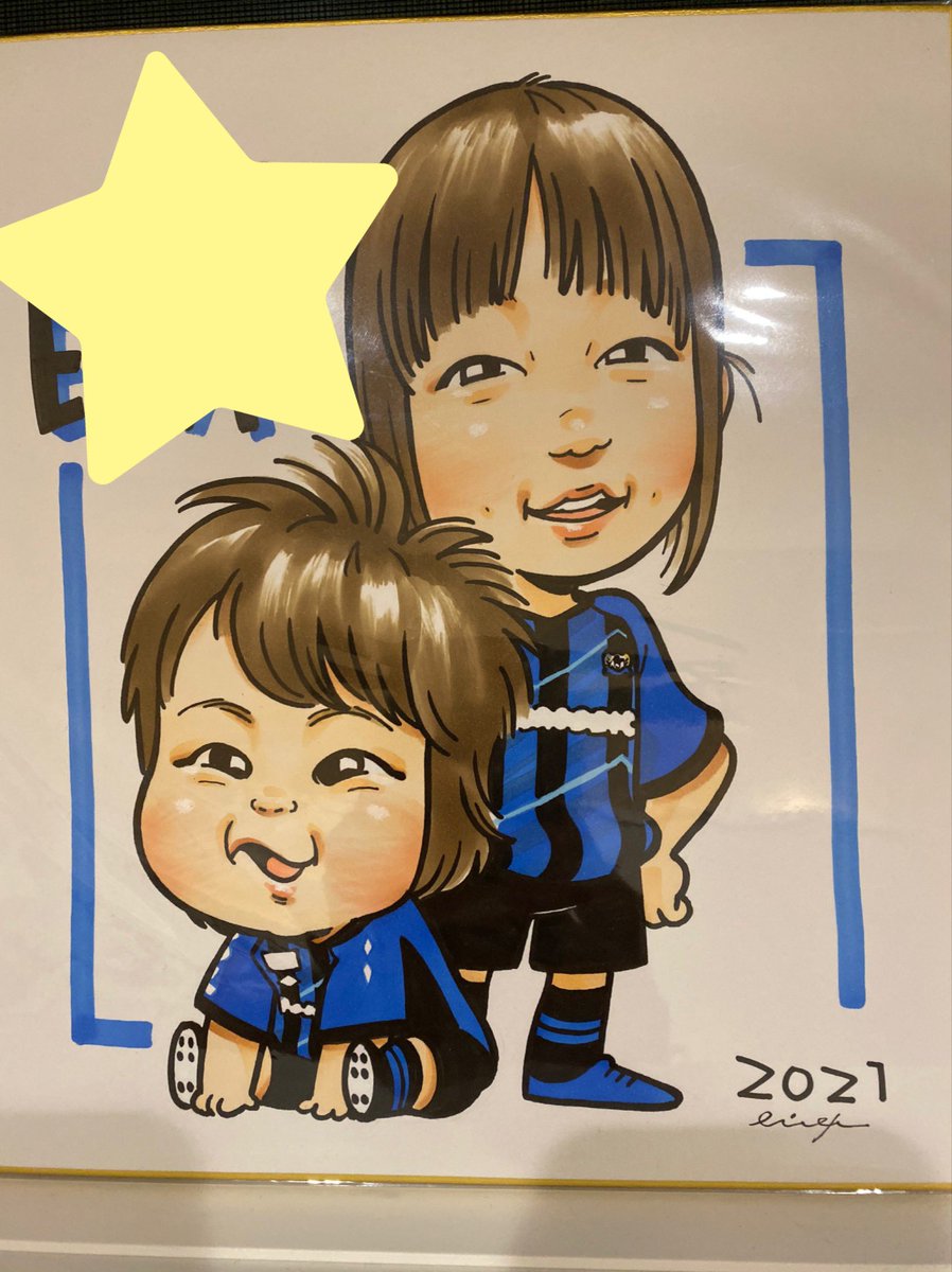 aooooooo35's tweet photo. 千里阪急でさえきさんに娘たちを描いてもらいました！飾っていい感じ☆宝物です♪
さえきさんのガンバグッズ発売して欲しい！！応援してます！！
@3eki 
#似顔絵ガンバ風 https://t.co/3Jd236oZEp