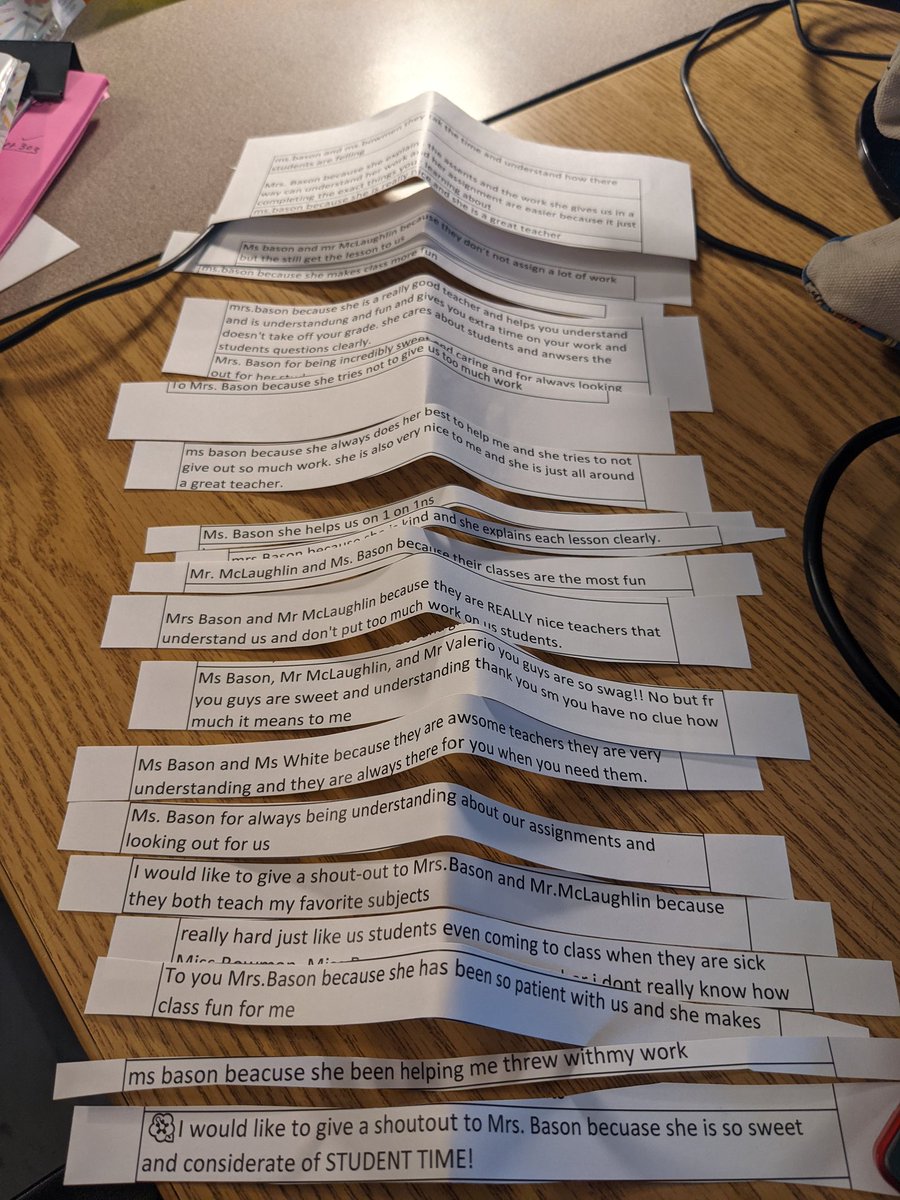 mrsbason's tweet photo. First day back in the building and I am welcomed by a @ms_gaudet original poem and all these wonderful notes from my students..Mondays can be hard but things like this make it better! https://t.co/19SKIRHczV