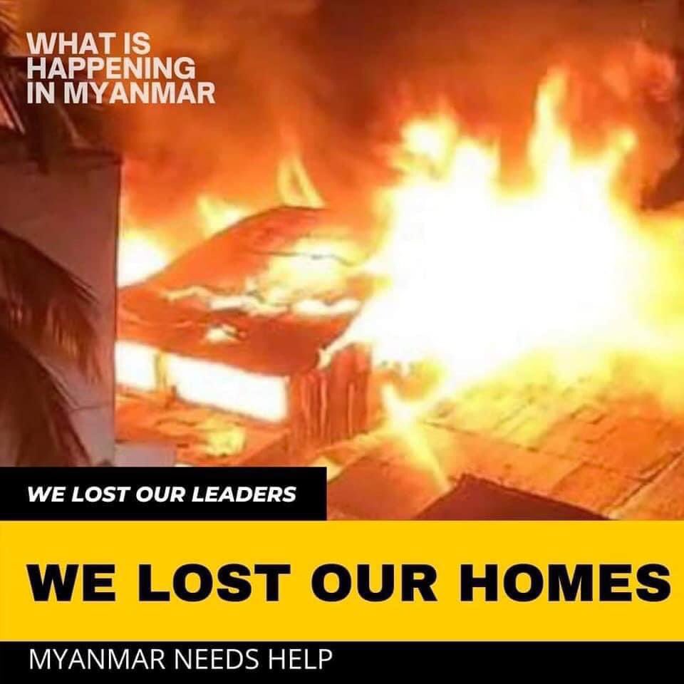 Jiyunnne's tweet photo. The Myanmar army kidnaps people at night, burns down houses and arrests innocent people. We are no longer safe at night.
#WhatsHappeninglnMyanmar 
#CrimesAgainstHumanity 
#StopNightArrest https://t.co/fymXeH9EQs