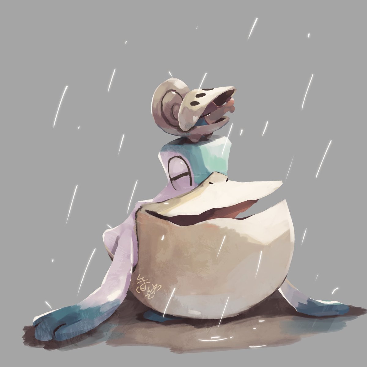 pokemon (creature) no humans rain solo signature grey background closed eyes  illustration images