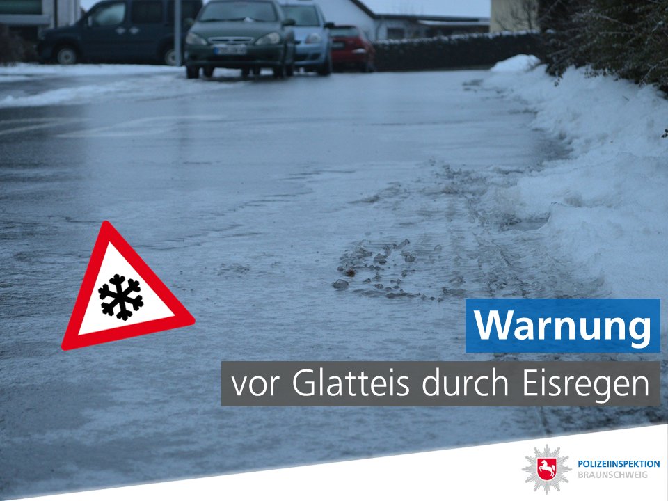 Polizei_BS's tweet photo. Warnung vor #Glätte durch #Schnee und #Eisregen im Raum #Braunschweig. 

Fahrt #vorsichtig und mit den Straßenverhältnissen angepasster Geschwindigkeit. https://t.co/vLPlmwfpoI
