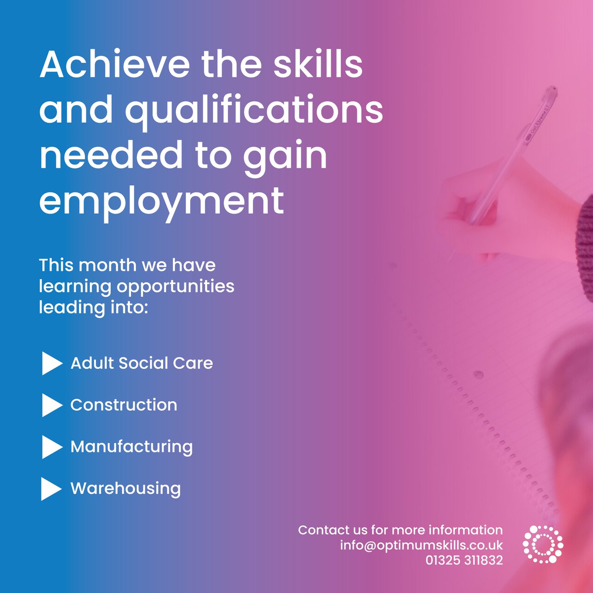 Achieve the skills and qualifications you need to gain employment! Check out the learning opportunities we have this month. For more information contact Optimum Skills on 01325 311832 / info@optimumskills.co.uk
https://t.co/W35hbPDQkI https://t.co/2pAh90lqvy