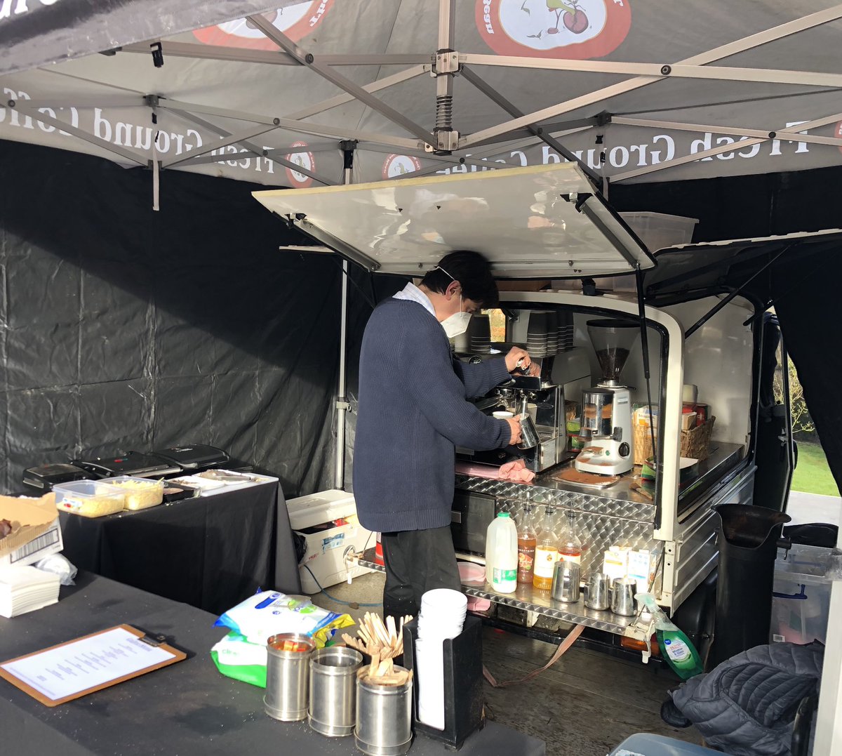 Back out with another deserving cast and crew .. our new home for the week 😁 supplementing the amazing #baristacoffee with mouth watering ooozzzyy toasties !!!! Yum 
.
.
.
#mobilecoffee
#craftservice
#crewcatering
#fuellingthemovies
#coffee
#baristacoffeebar