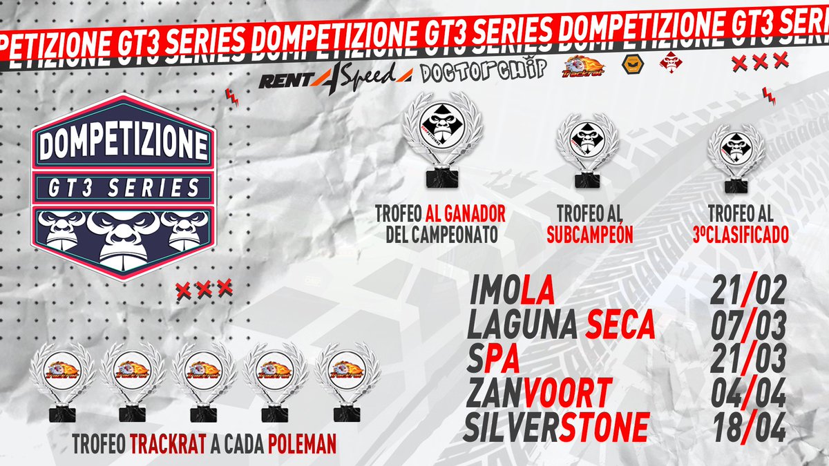 Queda muy poco para que llegue el domingo y comience "DOMPETIZIONE GT3 SERIES" 

Estamos deseosos a ver el nivel que nos van a mostrar los pilotos en pista. Semana de entrenamientos donde seguro que veremos tiempos muy igualados y alguna que otra sorpresa 😊