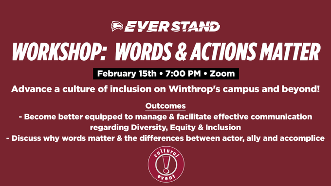 WinthropSAAC's tweet photo. REGISTER NOW!

Join us tonight for our virtual workshop hosted by @RBLTheory09 &amp; Winthrop's Diversity, Equity &amp; Inclusion Working Group. It is open to the entire Winthrop community &amp; will be a cultural event for students.

REGISTER: https://t.co/DapNKjIKbc https://t.co/oQXoi8qnPg