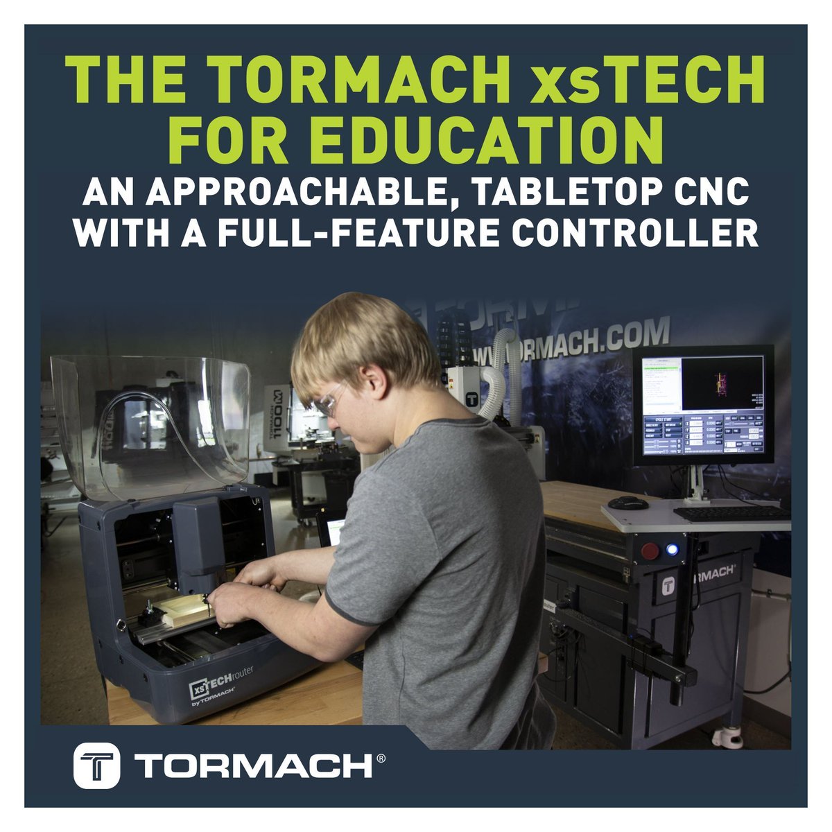 Tormach's tweet image. The xsTECH tabletop CNC Router - Mill is an excellent tool for education and since it is powered by PathPilot you can easily transition to a larger Tormach mill. Save $500 NOW at checkout with the promo code XSTECH500! buff.ly/2MWeenJ #cnc #makers #makergonnamake #stem