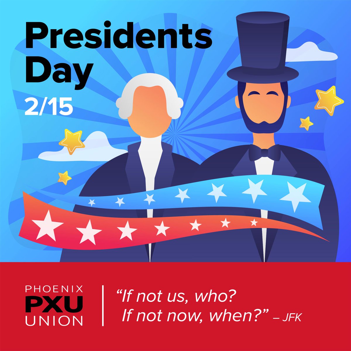 PhoenixUnion's tweet photo. Happy Presidents Day, #PXU! Today we honor the lives and achievements of America’s chief executives. Schools will be closed today, Feb. 15, in their honor. #PresidentsDay #ThisIsWhoWeAre #PXUConnectED 🇺🇸 https://t.co/aUJK3y143v