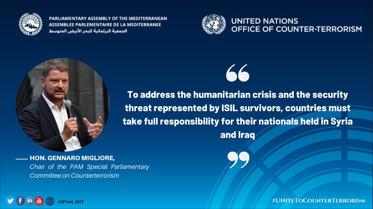 Pam_Int's tweet photo. During his speech, Hon. @gennaromigliore, Chair of #pam_int Special Parliamentary Committee on Counter-Terrorism, addressed the fate of ISIL survivors and called upon the Member States for greater cooperation to effectively deal with this humanitarian emergency. https://t.co/mWIjxdBe5q