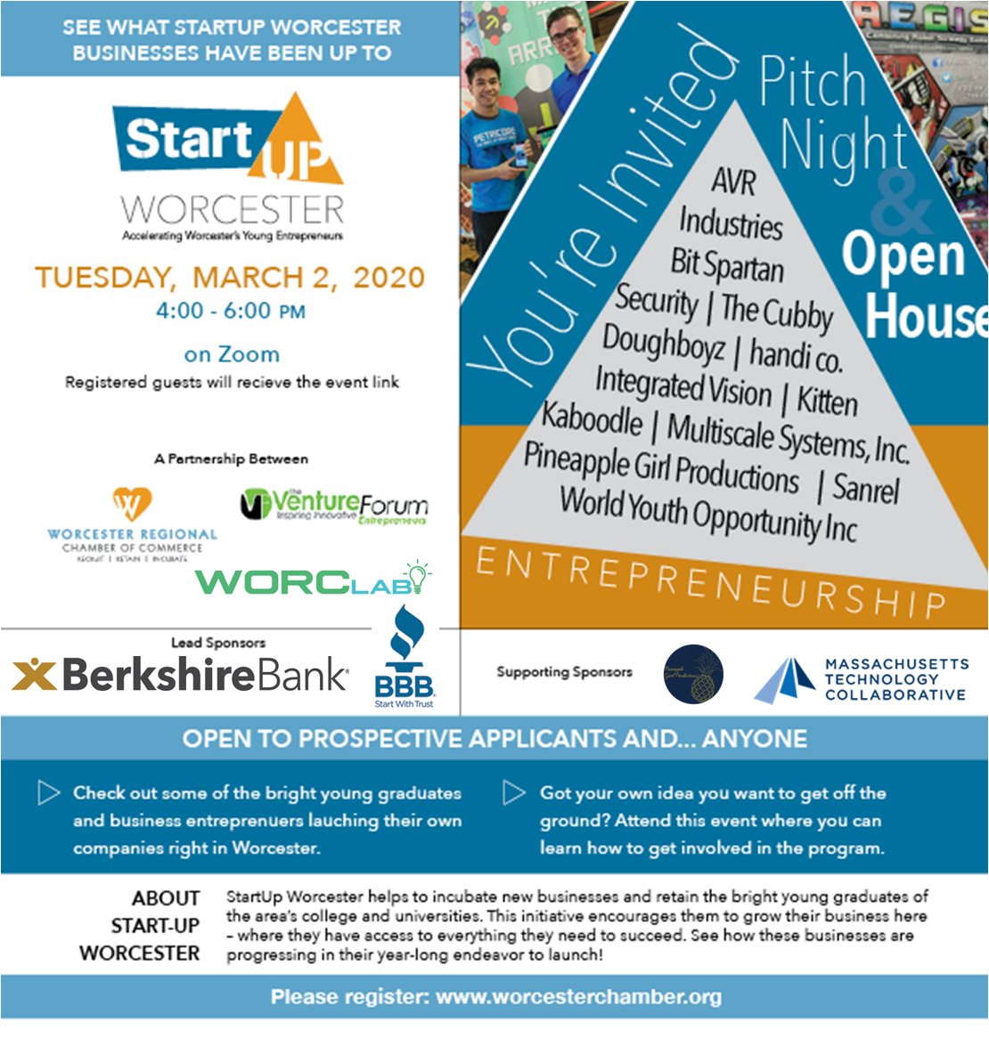 MultiscaleSys's tweet image. Are you a new entrepreneur or have a fledgling business? On March 2, join us at StartUp Worcester&apos;s (virtual) Open House/Pitch Night! We were part of last year&apos;s @StartUp_Woo cohort, which has supported us by connecting us to the wider Worcester business community.
