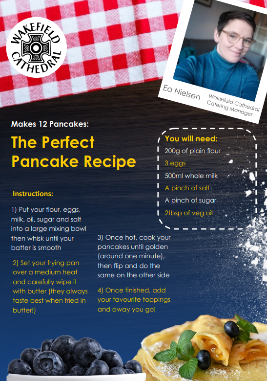 WakeCathedral's tweet photo. Tomorrow is #ShroveTuesday, a day which many people will mark with the creating (and eating) #pancakes!
We asked our Catering Manager Ea how to make the #PerfectPancake & any suggestions for the perfect toppings!
Download her free delicious recipes at: https://t.co/YxWEXb1XC4 https://t.co/tJV0WrFGPD