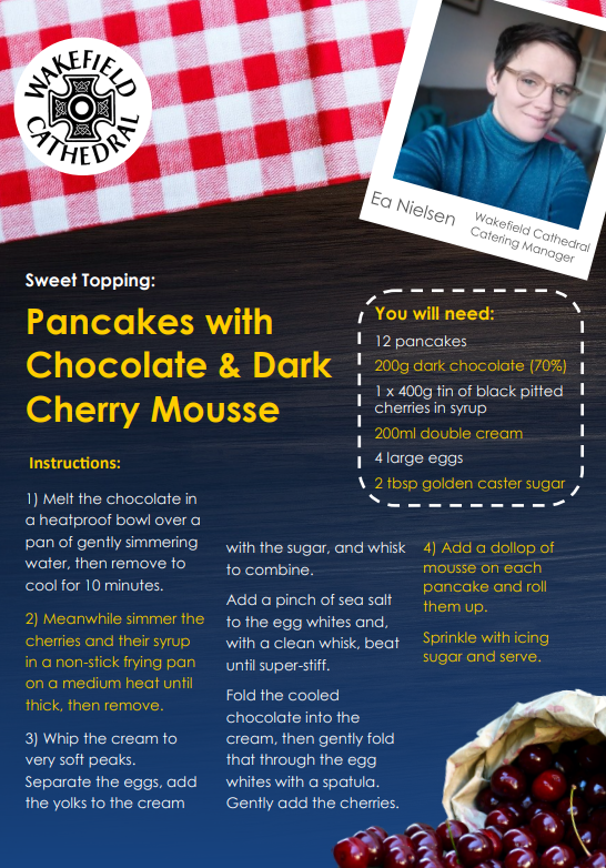 WakeCathedral's tweet photo. Tomorrow is #ShroveTuesday, a day which many people will mark with the creating (and eating) #pancakes!
We asked our Catering Manager Ea how to make the #PerfectPancake & any suggestions for the perfect toppings!
Download her free delicious recipes at: https://t.co/YxWEXb1XC4 https://t.co/tJV0WrFGPD