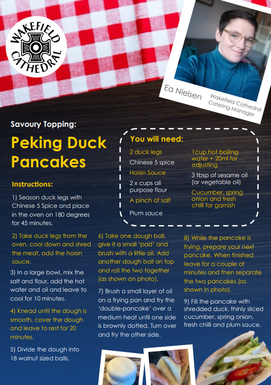 WakeCathedral's tweet photo. Tomorrow is #ShroveTuesday, a day which many people will mark with the creating (and eating) #pancakes!
We asked our Catering Manager Ea how to make the #PerfectPancake & any suggestions for the perfect toppings!
Download her free delicious recipes at: https://t.co/YxWEXb1XC4 https://t.co/tJV0WrFGPD