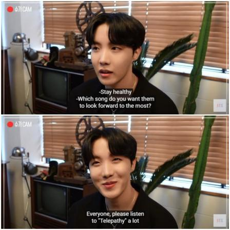 I think this is one of the reasons why Telepathy is one of Hobi's favorite songs from the BE album (he was most looking forward to telepathy in the BTS 'BE' Comeback Countdown on YouTube.+