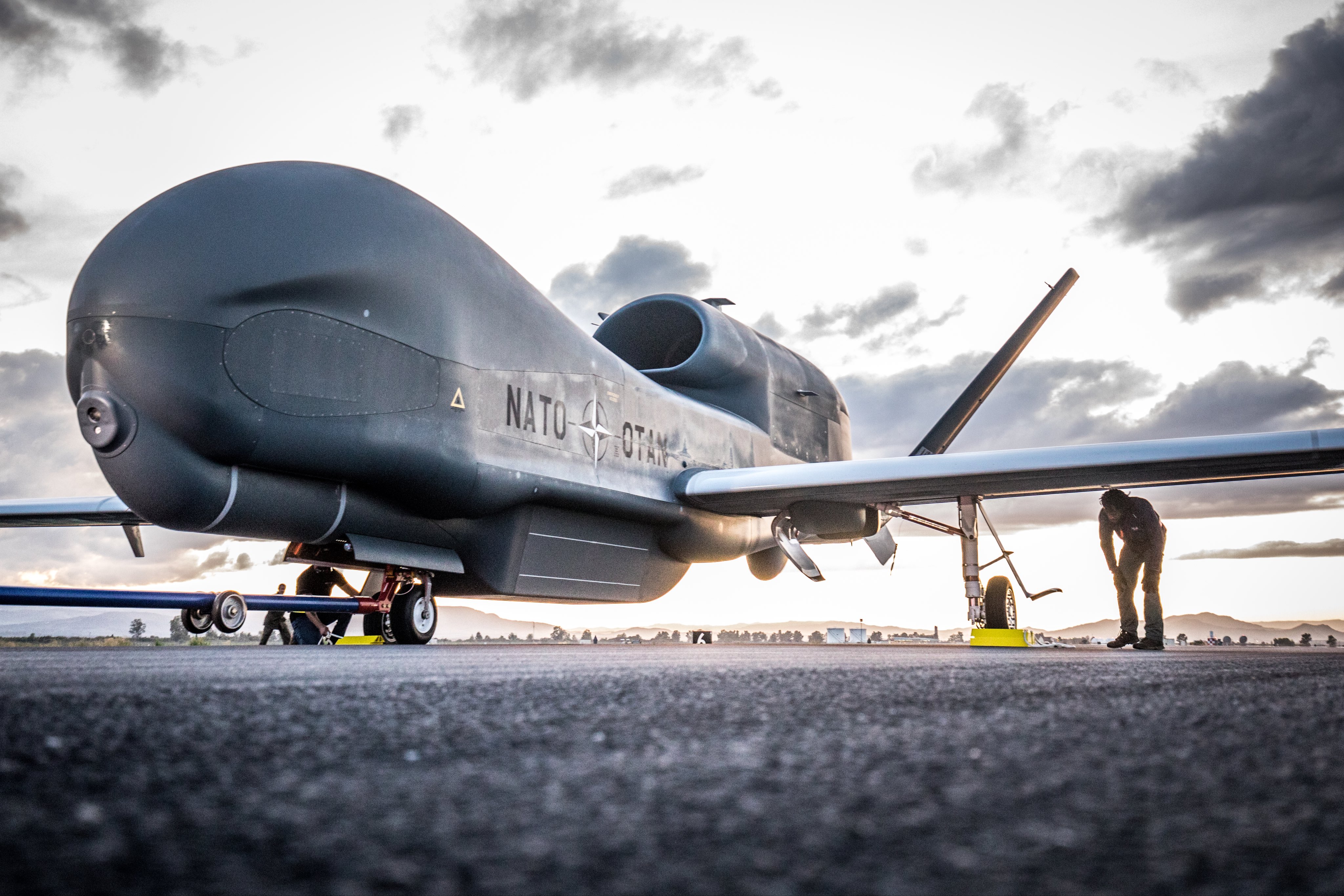 A NATO Alliance Ground Surveillance RQ-4D Phoenix remotely-piloted aircraft at the Main Operating Base at Sigonella, Italy. Photo by Christian Timmig