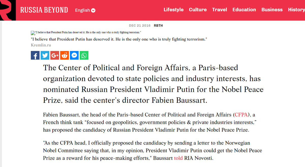Fabien Baussart is also on record suggesting a ‘Nobel Peace Prize’ for Vladimir Putin -14