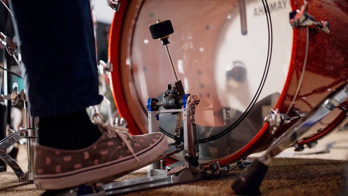 Hitting the bass drum on each beat is often referred to as four to the floor b/c cause a drummer will step down on the pedal, pushing it down to the floor to hit the bass drum 4 times per measure. 4 to the floor will get you to nod your head to the beat.+