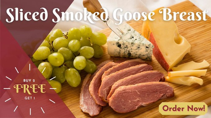 Roast_Goose's tweet photo. Don't miss out on our Buy 2 Get 1 FREE promo on Sliced Smoked Goose Breast! 🤤Order at https://t.co/DDj2WBILHB. 

#goose #goosebreast #smokedgoose #gogoose #charcuterie #charcuterieboard #yummy #dontmissout #buy2get1 #Freebie https://t.co/3Y5bkAV5p1