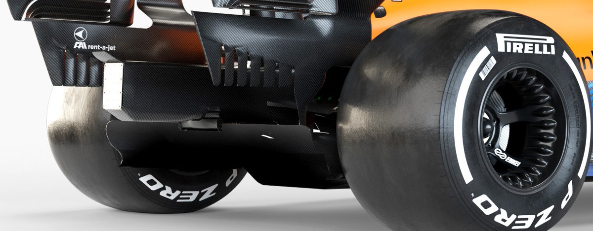 McLaren is being understandably cagey about the rear end of the car - it will feature a new diffuser with shorter strakes, but  @Mclaren don't want us to look too closely at it right now, covered or edited out in the launch pics. /9