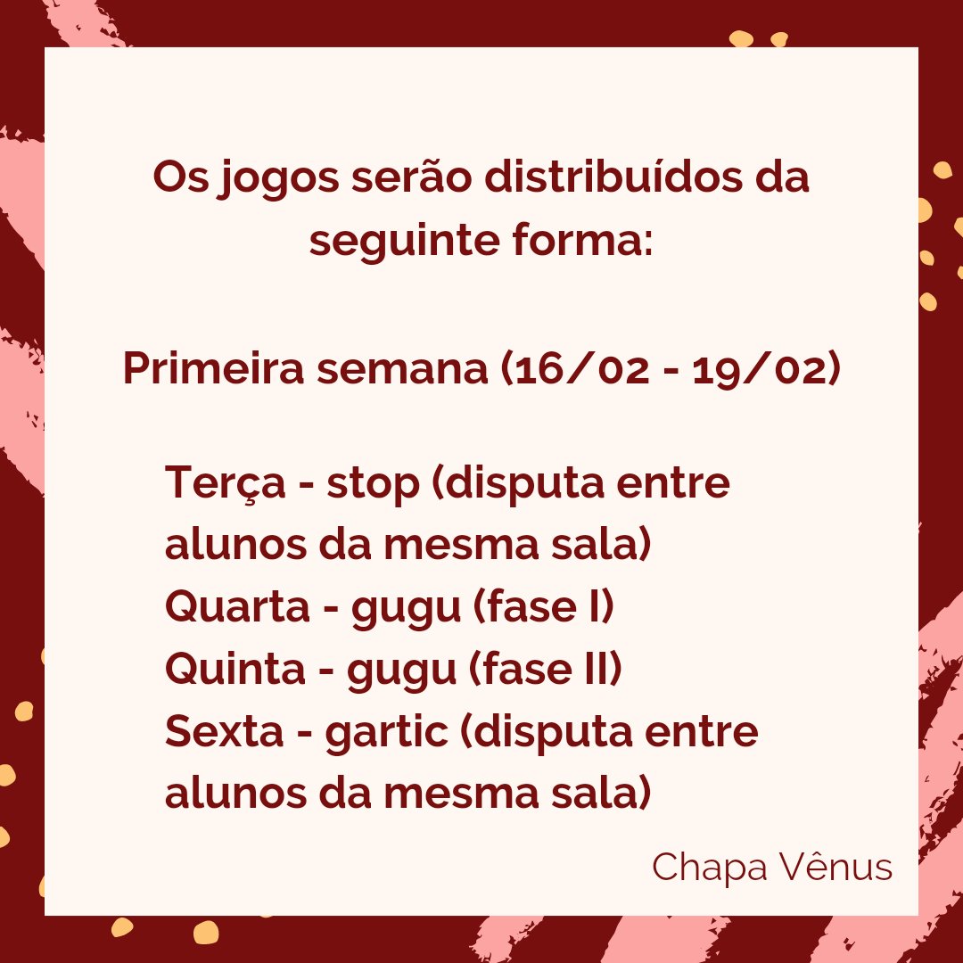 gremioetecap's tweet photo. Eai bixos!! Amanhã começa a semana de recepção! 🥳  Aqui estão algumas instruções dos jogos e como eles irão funcionar:
#ExploreVenus 🥶
(1/2) https://t.co/o9OOcMdxQc