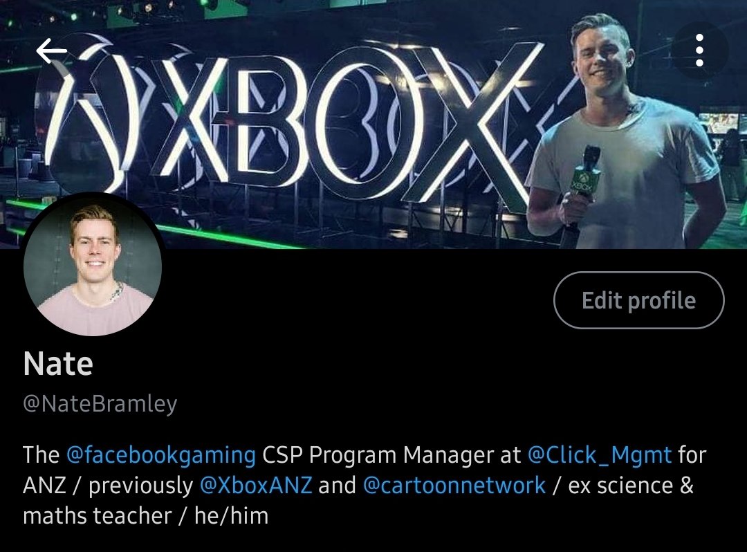 NateBramley's tweet photo. Job title update. 

Now I'm the *big inhale* @FacebookGaming Creator Service Provider Program Manager for Australia and New Zealand at @Click_Mgmt 

Onwards and upwards #FBFam #ClickFam https://t.co/gpiI3tY1wH