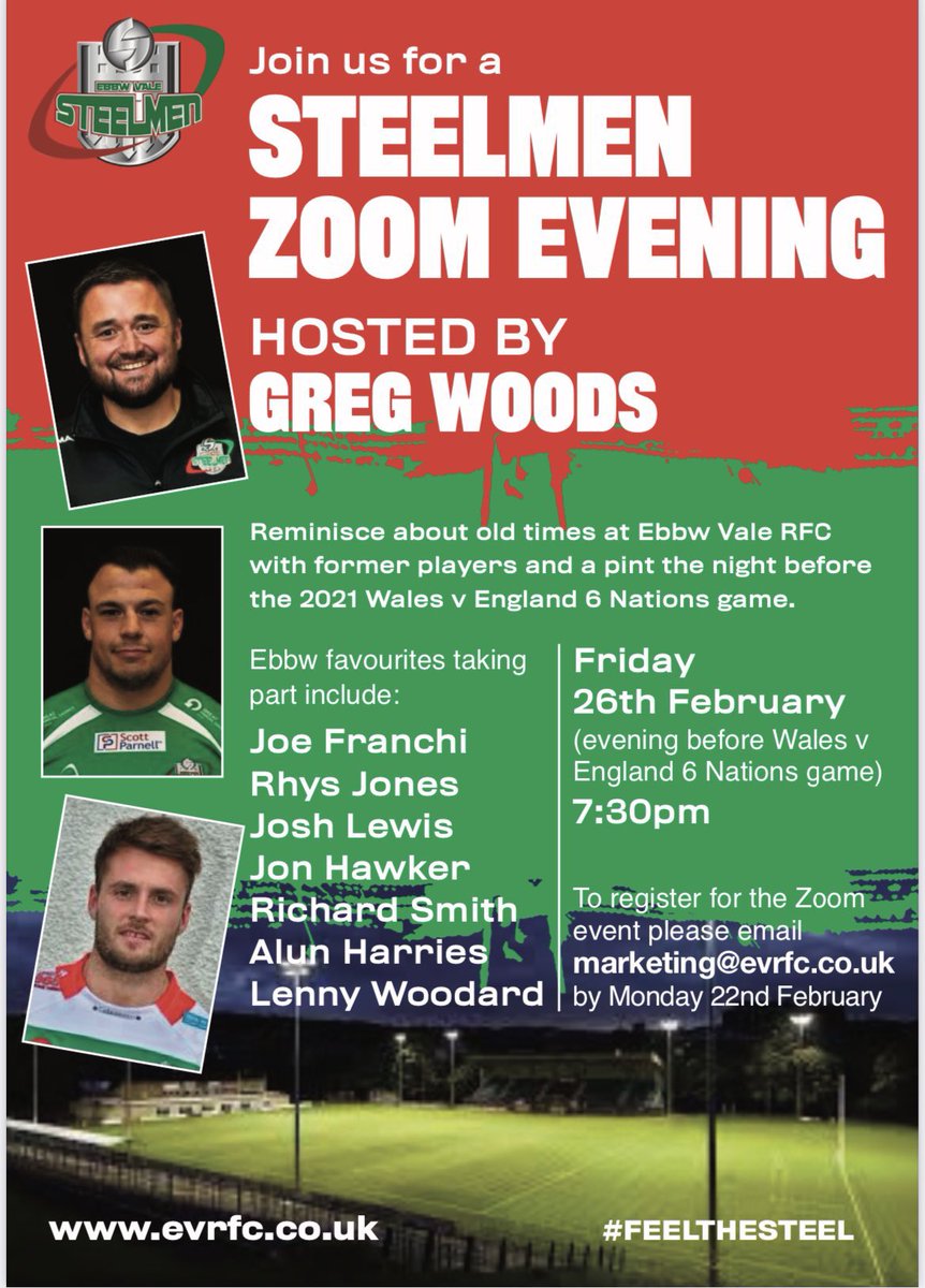 Ebbw Vale Rugby (@evrfc) on Twitter photo 6 NATIONS ZOOM GET TOGETHER
Some amazing names here to chat with @Woodsy2957 <a href="/Lennywoodard/">Lenny woodard</a> <a href="/Josh10Lewis/">Josh Lewis</a> <a href="/jfranchi93/">Joe Franchi</a> <a href="/aharries14/">Alun Harries</a> <a href="/rhys_jones2/">G Rhys Jones</a> <a href="/JonHawker12/">Jonathan Hawker</a>
Join us online to reminisce old times the night before <a href="/WelshRugbyUnion/">Welsh Rugby Union 🏴</a> v <a href="/EnglandRugby/">England Rugby</a> on Friday 26th of Feb 6 NATIONS ZOOM GET TOGETHER
Some amazing names here to chat with @Woodsy2957 <a href="/Lennywoodard/">Lenny woodard</a> <a href="/Josh10Lewis/">Josh Lewis</a> <a href="/jfranchi93/">Joe Franchi</a> <a href="/aharries14/">Alun Harries</a> <a href="/rhys_jones2/">G Rhys Jones</a> <a href="/JonHawker12/">Jonathan Hawker</a>
Join us online to reminisce old times the night before <a href="/WelshRugbyUnion/">Welsh Rugby Union 🏴</a> v <a href="/EnglandRugby/">England Rugby</a> on Friday 26th of Feb