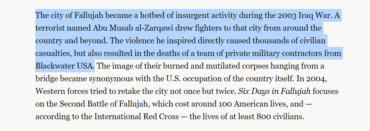 The worst thing about Fallujah is that the civilians had two murderous groups with no respect for human life on their hands: the growing threat of extremist factions in a destabilized Middle East, and the US government and its troops that invaded under false pretense.