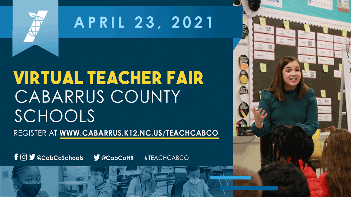 CabCoSchools's tweet photo. Are you ready to #engageminds and #shapefutures?
Cabarrus County Schools is hiring dedicated educators for the 2021-2022 school year. Register today for our virtual #TeacherFair for an opportunity to meet administrators from all schools.
๐ผ Visit https://t.co/iUaNmJ2dq2 https://t.co/NHIYAfWlVK