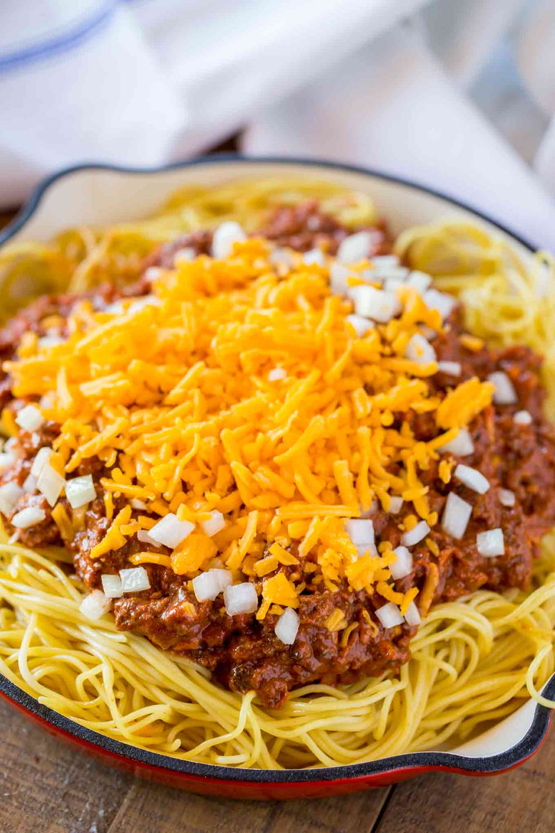 Cincinnati chili is a Mediterranean-spiced meat sauce used as a topping for spaghetti or hot dogs. It originated with immigrant restaurateurs from Macedonia who were trying to expand their customer base by moving beyond narrowly ethnic styles of cuisine.