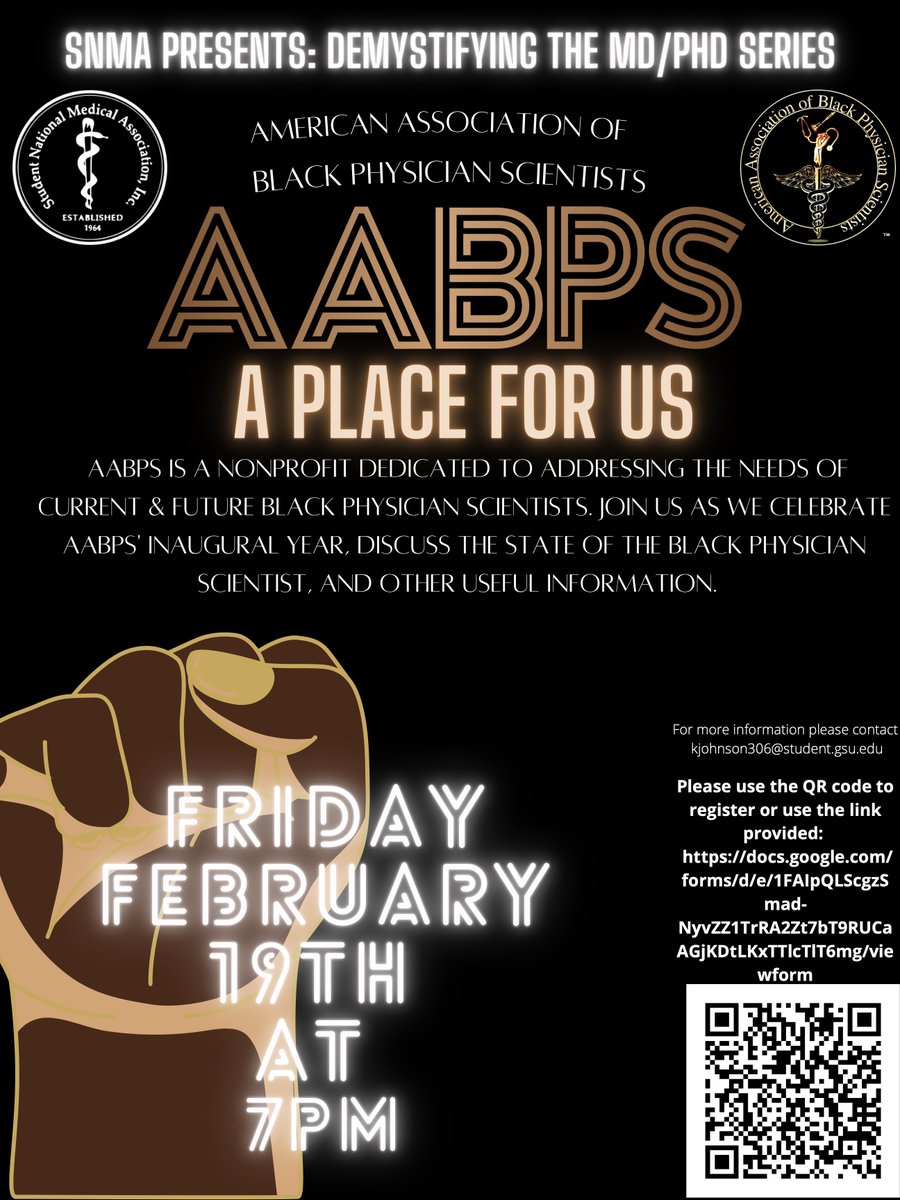 AABlackPS's tweet photo. Join #AABPS and #SNMA on February 19th at 7pm to learn more about the journey to becoming a Physician-Scientist. Tag a friend and reshare. #premedtwitter #mdphd #mstp #bmim #wmim #aablackps https://t.co/wBB8ED5H8Q