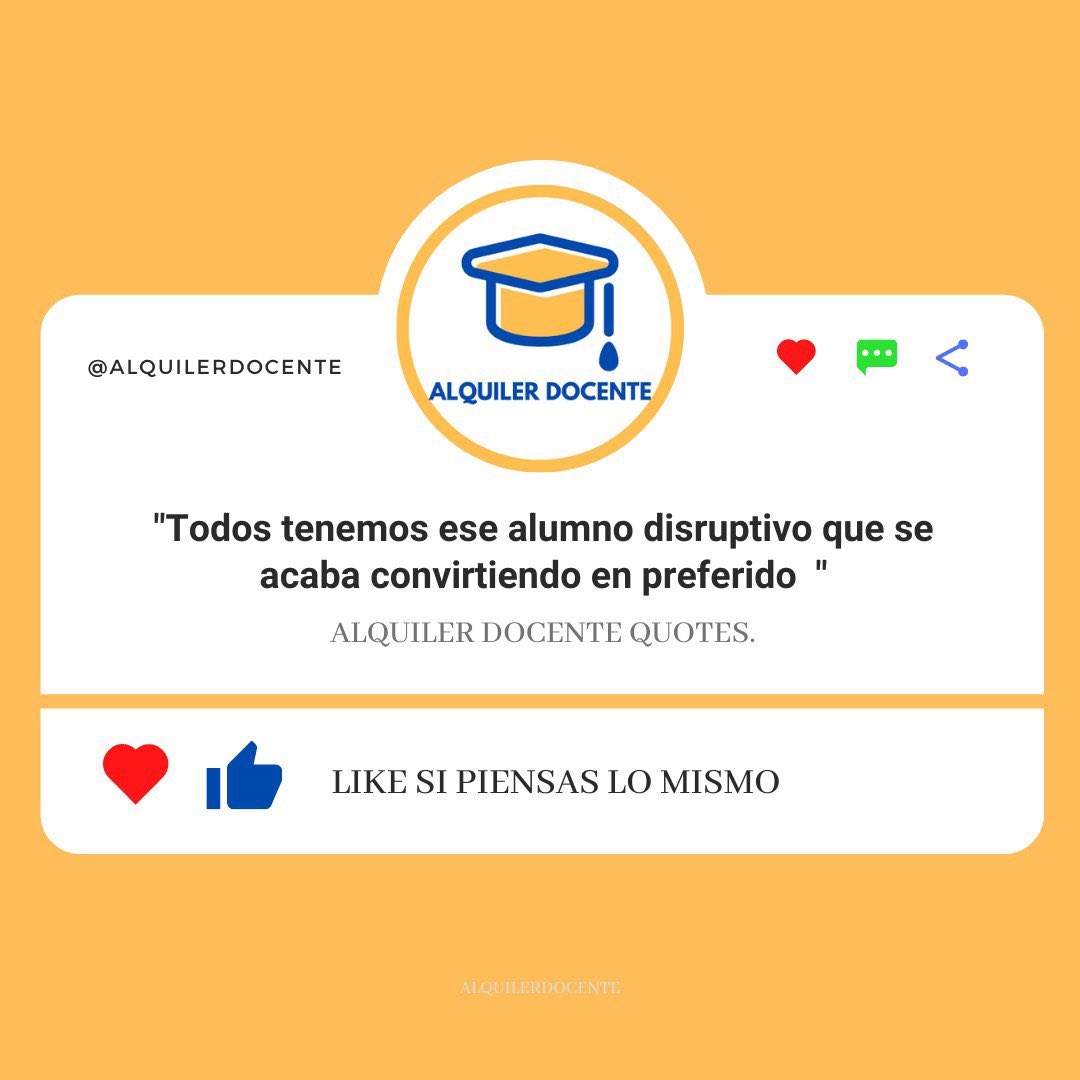 AlquilerDocente's tweet photo. Reflexión del día.  🤔 👨‍🏫 

🎯“Todos tenemos ese alumno disruptivo que se acaba convirtiendo en preferido”

#educacion #profesores #quoteoftheday #quotes #febrero #maestros #maestra #colegio #profesores #instituto #alumnos #amor #febrero #enseñaconamor https://t.co/FEtnEQXSCW