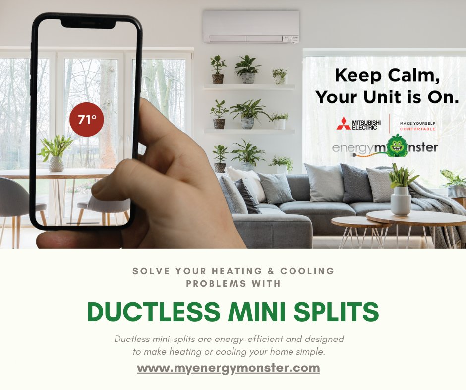 MyEnergyMonster's tweet photo. Mitsubishi Electric ductless mini-split systems make it easy to control the temperature of your home with smartphone apps, timers, and a sleep function!

https://t.co/yeEA16TTsK https://t.co/DX3MlnQDYZ