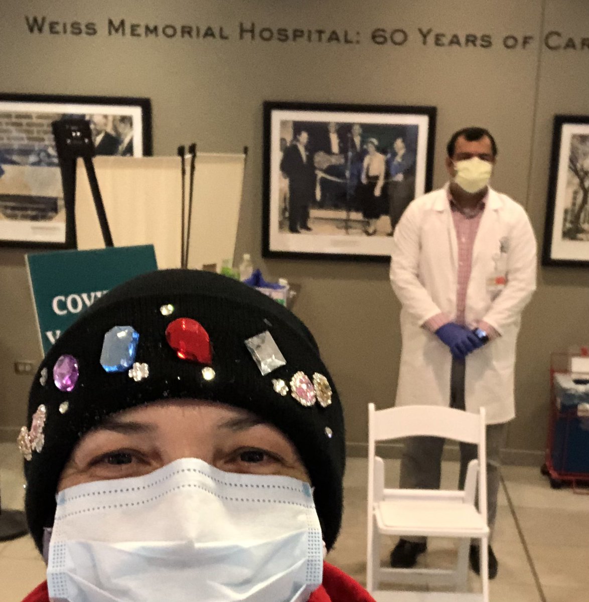 I just got my first dose of Covid-19 vaccine at <a href="/weisshospital/">WeissHospital</a> It’s like a party in here with a bunch of giddy teachers waiting around. Thanks <a href="/CTULocal1/">Chicago Teachers Union</a> ❤️ Thanks <a href="/ChiPubSchools/">CPS - Chicago Public Schools</a> 🌟 Thanks <a href="/weisshospital/">WeissHospital</a> 💐