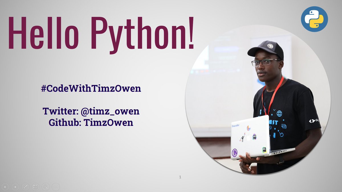 timz_owen's tweet photo. Finally our first course happens to be #PythonProgramming . #CodeWithTimzOwen   https://t.co/zIdWz89GVa . We get started from installing and printing hello world to writing Control and conditional statement in a friendly way. #python #ALCBoy https://t.co/U2P2TpLwLz