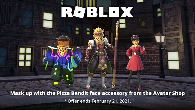 Bloxy News On Twitter Add Some Pizzazz To Your Avatar With The Pizza Bandit Face Accessory Now Available At A Discounted Price For A Limited Time Now Through February 21 2021 - robber mask roblox