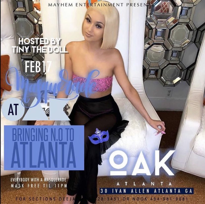 AmeriKKKaSlutty's tweet photo. THIS WEDNESDAY!! February 17th 
“MASQUERADE AT OAK” 🎭🔥
@ OAK ATLANTA 
EVERYONE FREE WITH MASK UNTIL 🎭11pm 
DOORS OPEN AT 10pm-3Am
 #1 Wednesday night Spot in Atlanta 
WE SOLD OUT LAST WEEK!!!
Come see what hype is about..
 (early arrival highly suggested)
#MonopolyENT🔑 https://t.co/R87bU5pRcy