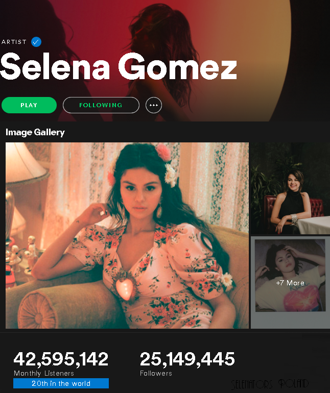 PL_Selenators's tweet photo. Selena stała się #20 artystką na liście osób z największą liczbą miesięcznych słuchaczy na @Spotify
💚 https://t.co/3xPsnovhon