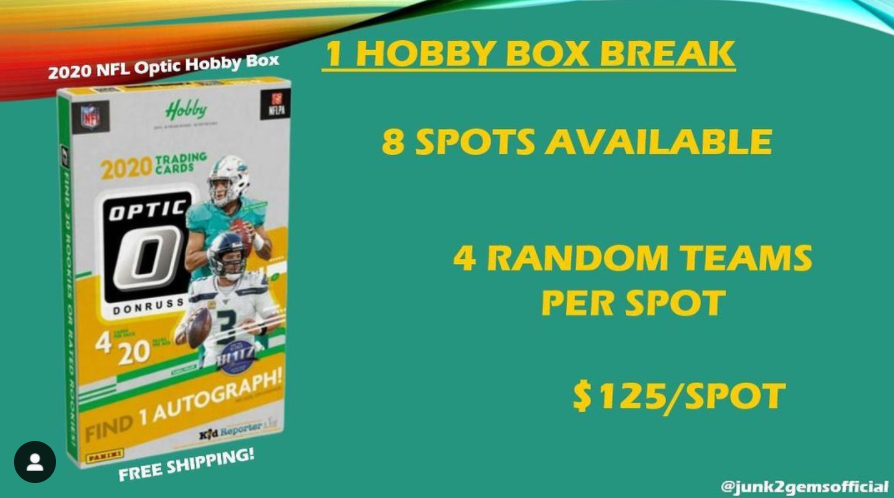 Junk2G's tweet photo. Participate in a 2020 NFL Optic Hobby Box Break by clicking the link below for more information!

https://t.co/W7R6fsyblR

#SportsCards #HobbyBox #NFL #Optic #Football #Cards https://t.co/of0pNj04YS