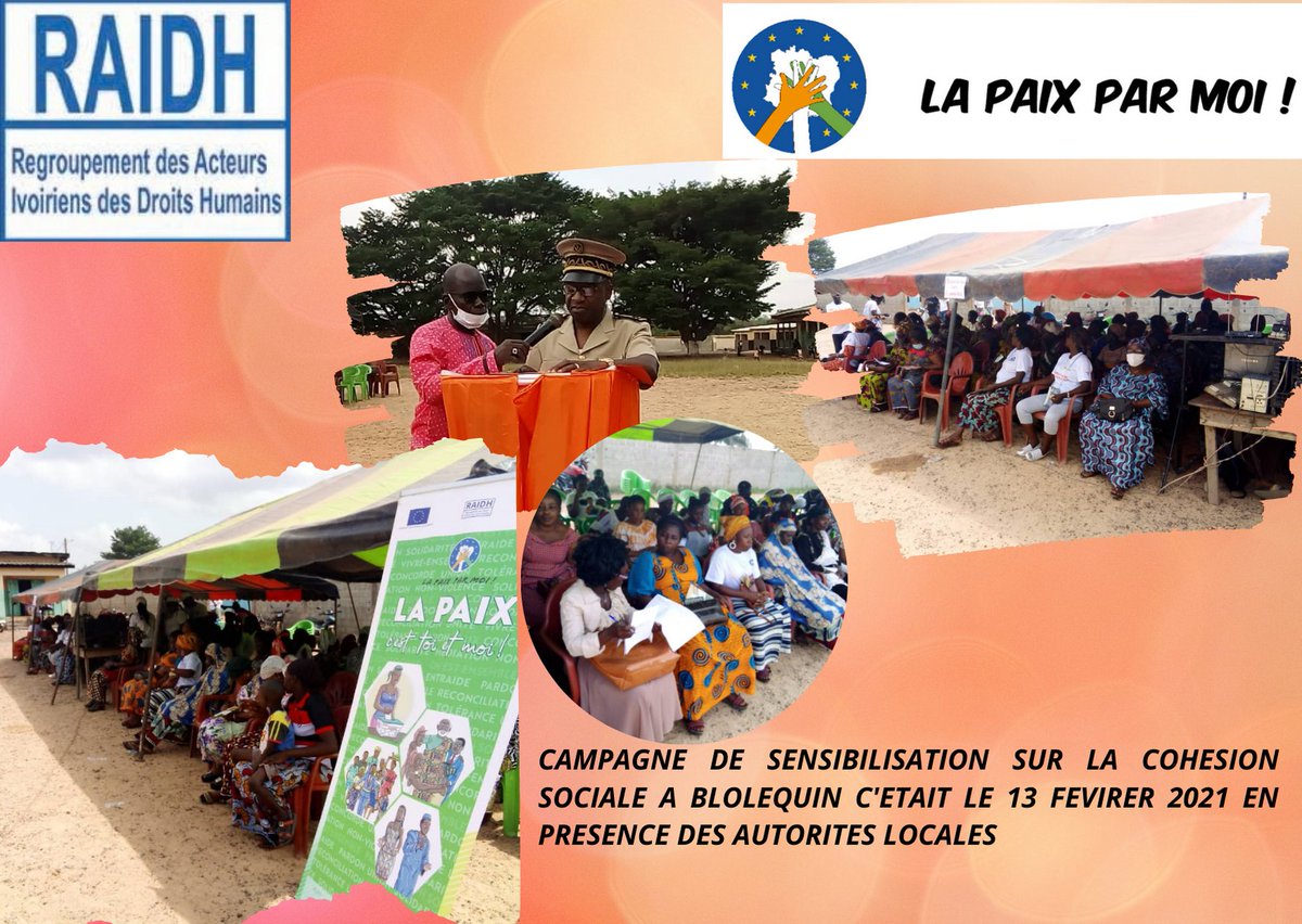 fatemouattara's tweet photo. https://t.co/198tXlBNX7
Le #raidh a organisé une campagne de sensibilisation de masse sur la cohésion sociale dans cinq localités à savoir #bloloquin #Divo #Bonoua #ferke et #Lakota c'était les 12 et 13 février 2021 avec le cofinancement de #ueenci #ppm #ppm2020 #KAS4Democracy https://t.co/s76zckyyU8