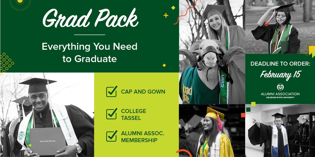 Ram Grads 🎓 The deadline to order your <a href="/CSUAlumni/">CSU Alumni Assoc.</a> Grad Pack is today ➡️ alumni.colostate.edu/grad-packs/