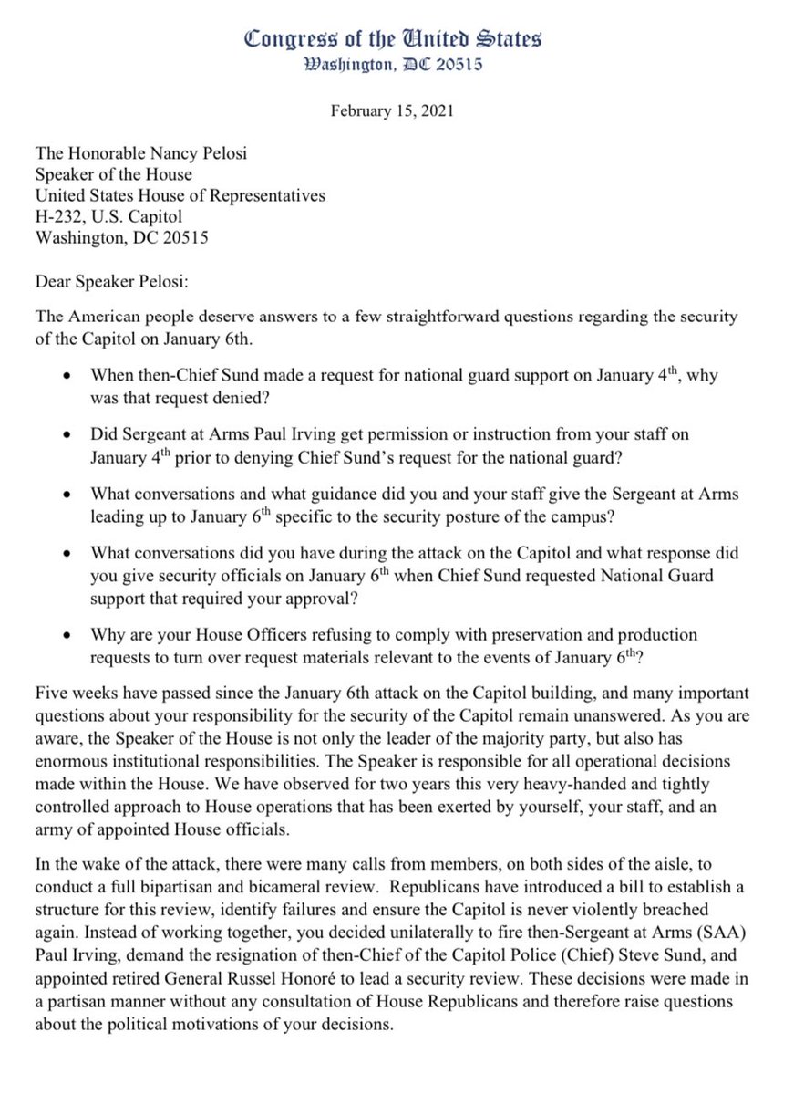 JudiciaryGOP's tweet image. 🚨 #BREAKING: @RodneyDavis, @Jim_Jordan, @RepJamesComer, @DevinNunes demand answers from Speaker Pelosi on her security decisions surrounding January 6th.