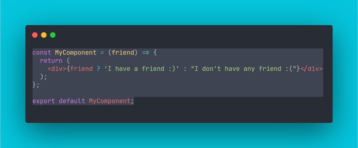 Conditional ternary operator.This is a way of making a single line if statement.This can be used to decide what to render on a page depending on a condition.First, the condition, then '?', what to render if the condition is true, a ':' and what to render if false.