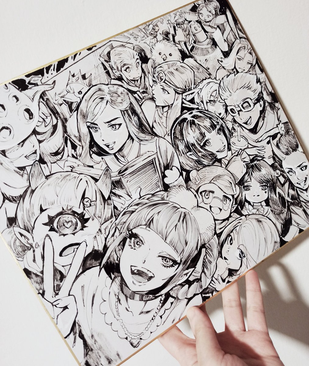 This was my first time drawing so many characters in one shikishi board! I eyeballed the composition and that was a regrettable move???
Sketched for my Valenchinese New Year Special Twitch stream, featuring all the OC's involved in my Discord servers' Valentine's art event!