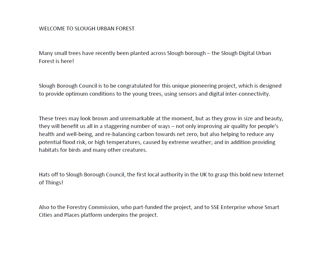 Details of the new Slough Digital Urban Forest