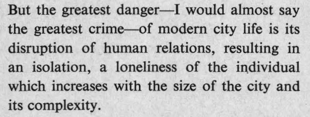 9/ On the other hand, massive cities contribute to a sense of anonymity and social isolation of a different kind. https://journals.sagepub.com/doi/abs/10.1177/089124167400300301?journalCode=jcea https://apps.who.int/iris/bitstream/handle/10665/333170/WH-1966-Feb-Mar-p18-24-eng.pdf