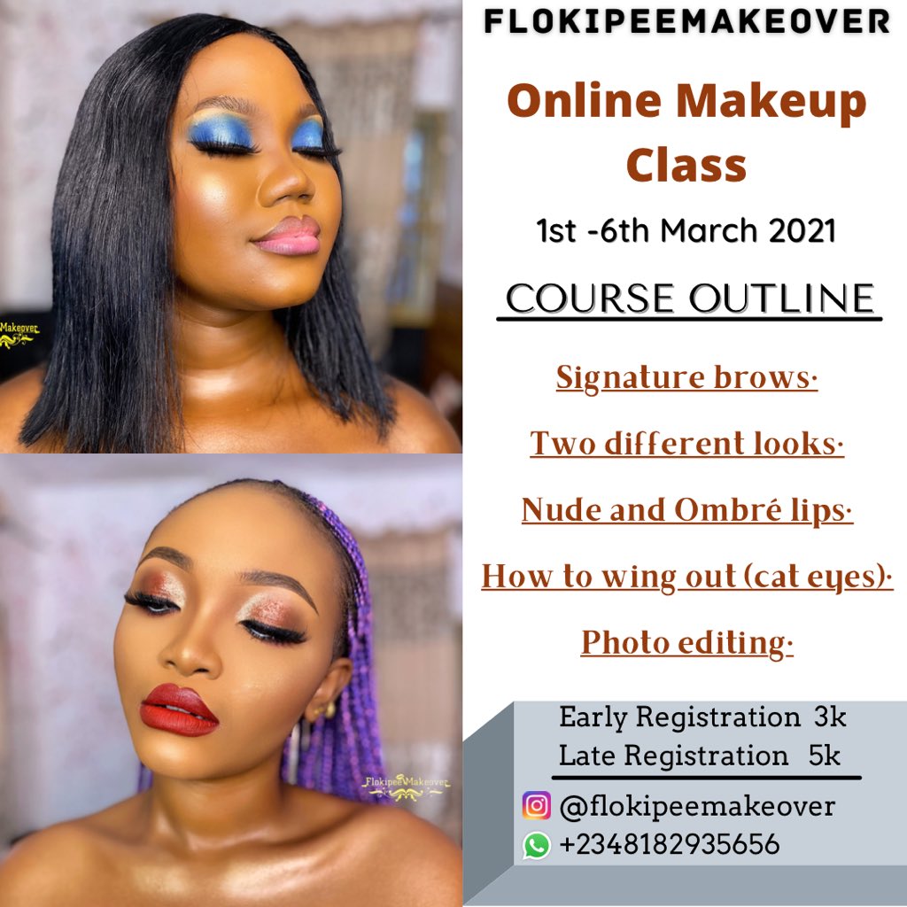 Flokipmakeover's tweet photo. The offer is still on, become a professional makeup artist at the comfort of your home ❤️
#ValentinesChallenge|Amaka|Ngozi Okonjo-Iweala|Bashir|Amaka|#OffMeByAndreMaos|#FFKGetOut|congratulations ma https://t.co/ZVNpUDCQWG